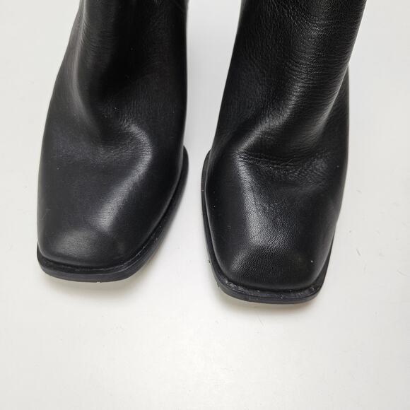 Splendid‎ Leather Stacked Heeled Booties 8 Black Boots Square Toe - Picture 5 of 11